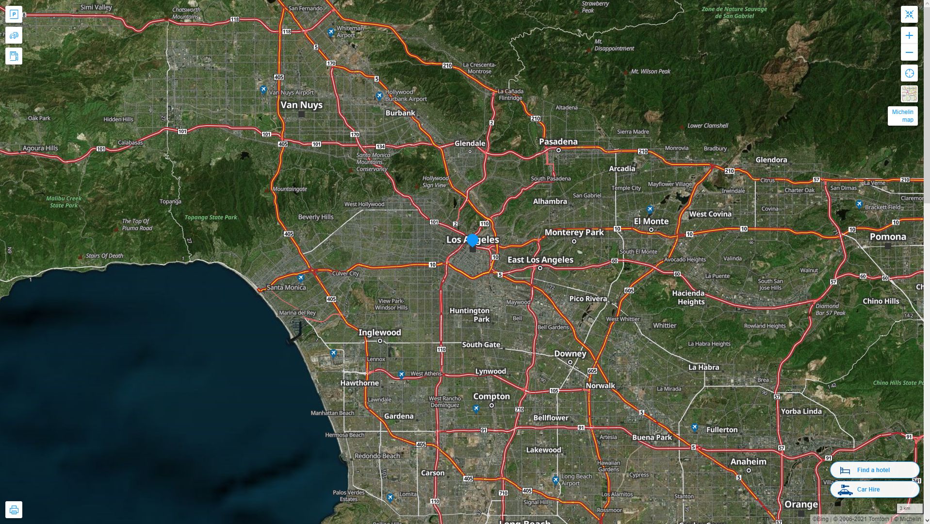 Los Angeles California Highway and Road Map with Satellite View